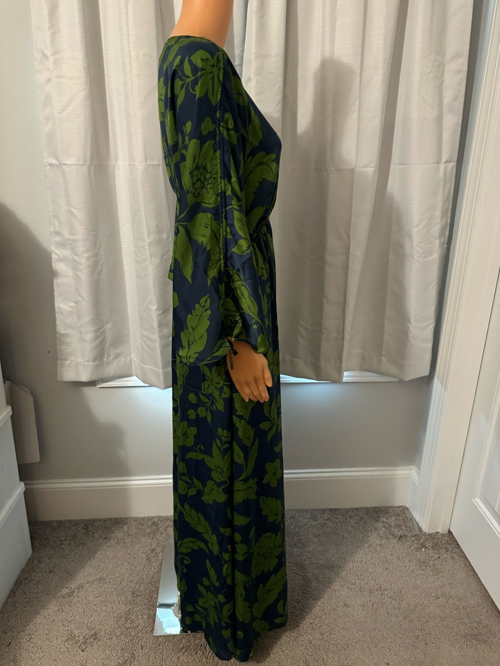 Pretty Easel size S blue green floral print dolman sleeve maxi dress new - Picture 6 of 7